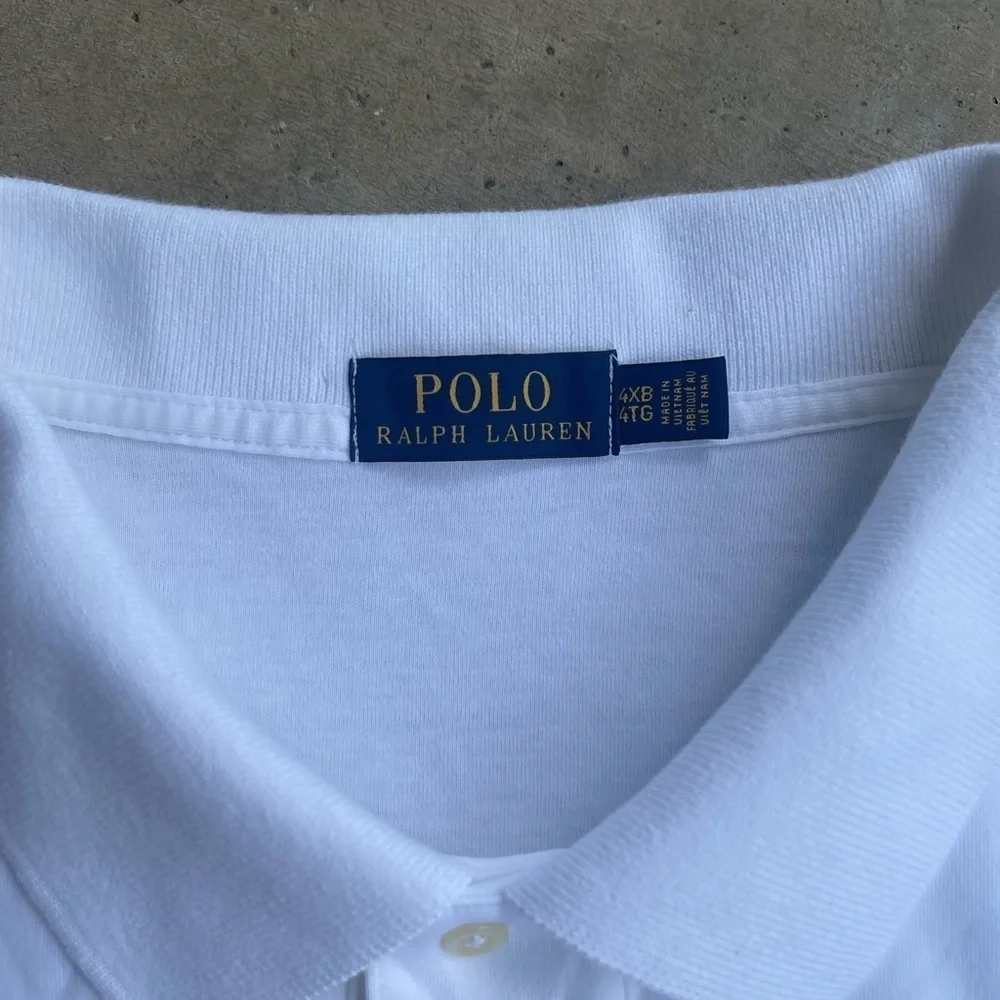 Ralph Lauren Polo Shirt Mens 4XB 4TG White Blue Pony Cotton Classic Fit